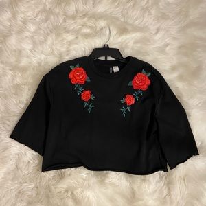 Black w/ Roses Semi Cropped Top
